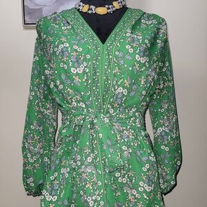 Max Studio boho floral print green blouse